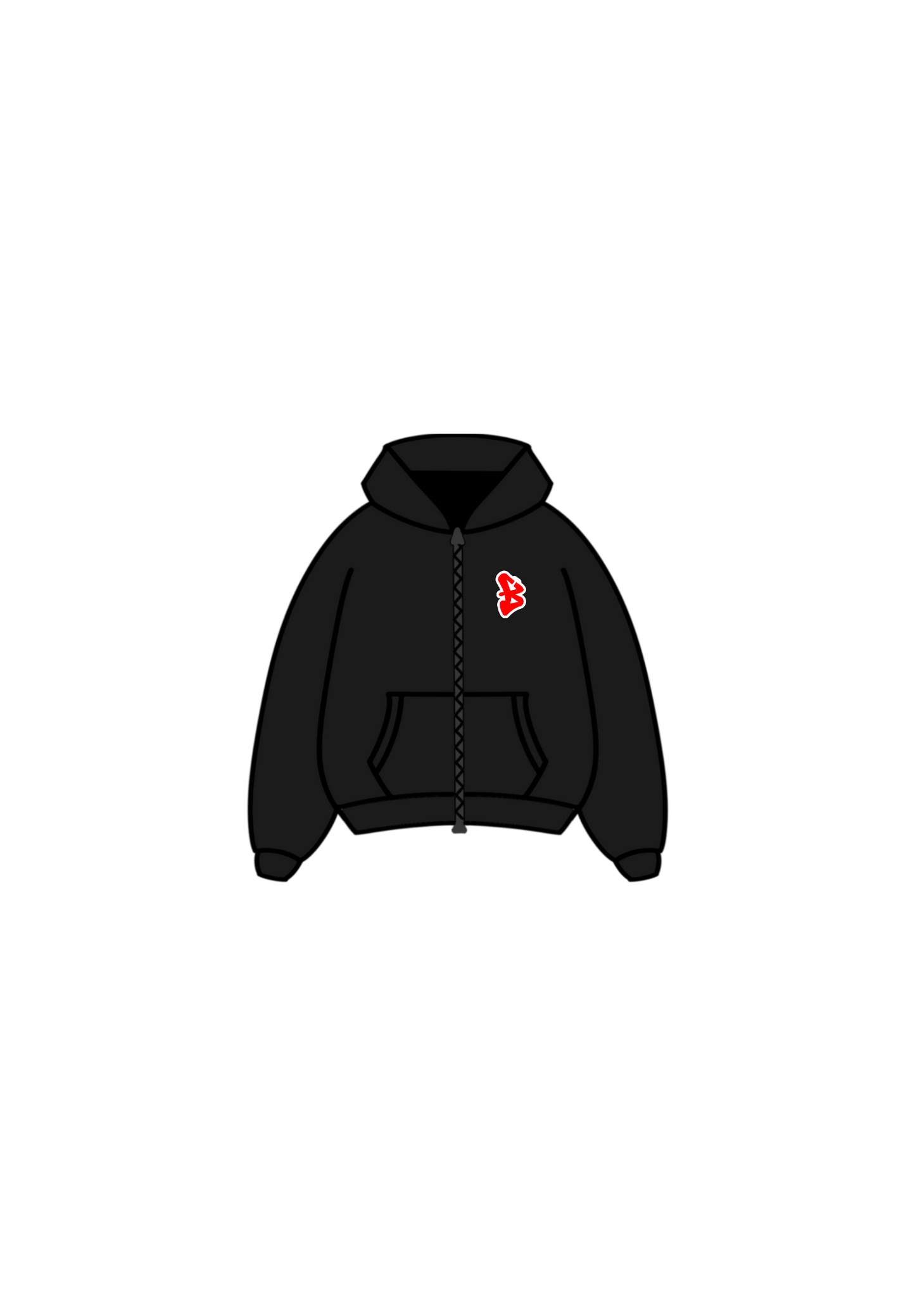 Black & red B rug zip hoodie