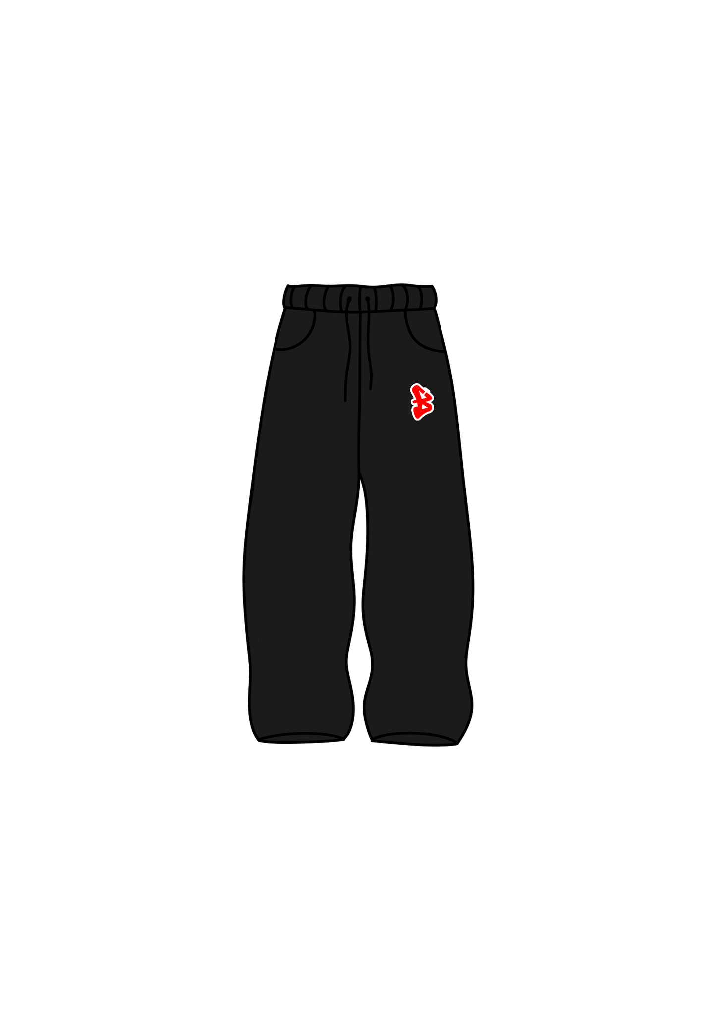 Black and red B rug joggers
