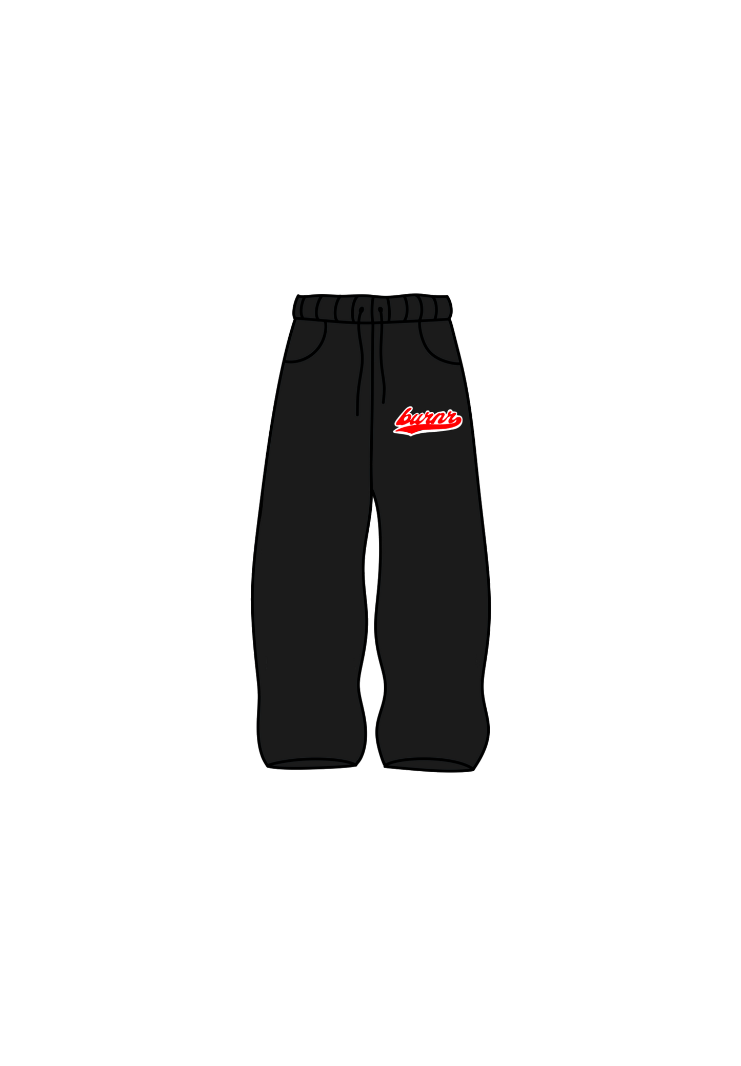 Black and red burnr rug joggers