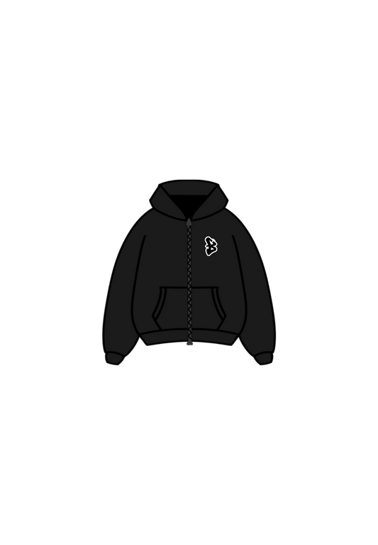 Black & white B rug zip hoodie